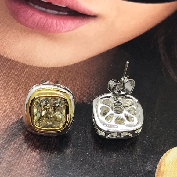 Silver Yellow Stud Earrings - Picture 3 of 6